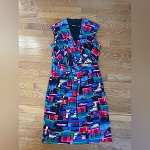Ellen Tracy Colorful Stretch Dress ~ Gold waist accent ~ 8